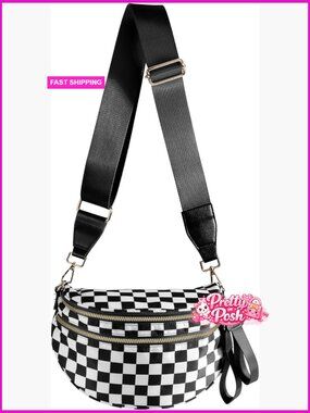 Spacious Checkered Nylon Crossbody Bag Bum Bag Handbags Wallets